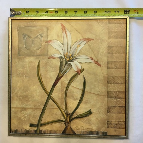 Gold Foil Wood Framed Floral Still Life Print 12" x 12" Lily Tulip Set of 2 - Picture 8 of 12